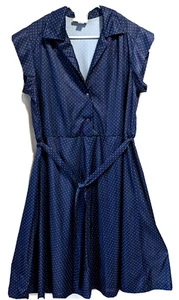 Vintage Sears Women's Shirt Dress Union Label Navy Blue Mini Polka Dot Size 20.5 - Imagen 1 de 10