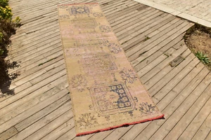 Alfombra Turca 33''x119'' Oushak Runner Vintage Pasillo Beige Anudada a Mano 2x10 - Imagen 1 de 11