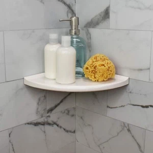 New Questech 10" Construction Wall Mounted Corner Shower Shelf Tile Gloss White - Picture 1 of 3