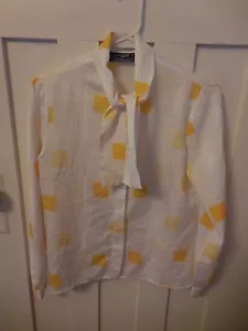 Vintage Womens Personal Petites Polyester Blouse White and Yellow Tie Collar - Picture 1 of 6