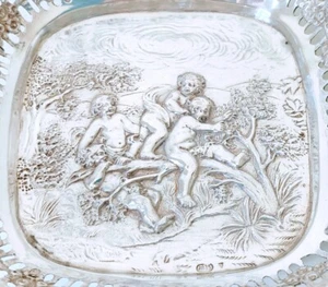 Antique Sterling Silver Pierced Fruit Basket with Figural Relief Belgium c. 1950 - Picture 1 of 7
