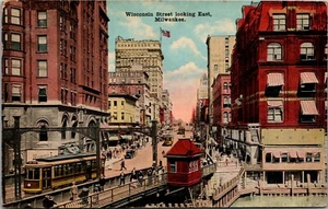 Wisconsin Street, Blick nach Osten, Milwaukee, Wisconsin Postkarte VERSCHICKT - Bild 1 von 2