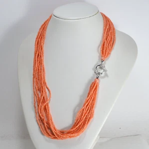 COLLANA PALLINI CORALLO ROSA 12 FILI DA 2,5 mm CHIUSURA IN ARGENTO AGLN 0284 - Foto 1 di 3