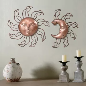 2Pcs Sun & Moon Wall Art Set Resin Home Garden Wall Hanging Decor Indoor/Outdoor - Picture 1 of 6