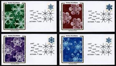 USA, SCOTT #4101-4104, SET OF 4 COLORANO SILK FDC COVERS HOLIDAY SNOWFLAKES 2006 - Image 1 of 4