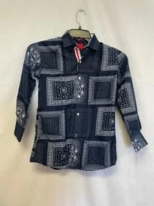 MSRP $130 Elie Balleh Navy Bandana-Print Button-Up - Toddler & Boys Size 12 - Picture 1 of 2