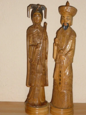 handgeschnitzte Asiatische Figuren chinesische Geisha Frau + Mann  Höhe 33 cm - Bild 1 von 4