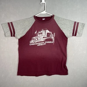 Vintage 70s Checkpoint Charly Berlin T Shirt Adult XL Maroon Gray Mens - Picture 1 of 10