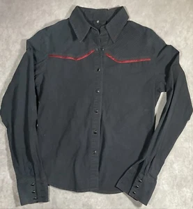 Morbid Threads Shirt Womens 6 Button Up Black With Red Stripes Long Sleeve Y2K - Picture 1 of 5