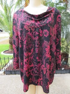 Top tunica cervo bianco XXL 2X rosa rosso nero metallizzato oro floreale collo cappuccio - Foto 1 di 9
