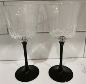 Cristal D'Arques GRAND MERIDIAN Water Goblets Set of 2 Black Glass Optic Goblet - Picture 1 of 5