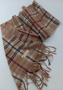 PECK & PECK Kaschmirschal hellbraun rot schwarz creme kariert 100 % Kaschmir 65 x 10 gebraucht, in einwandfreiem Zustand - Bild 1 von 6