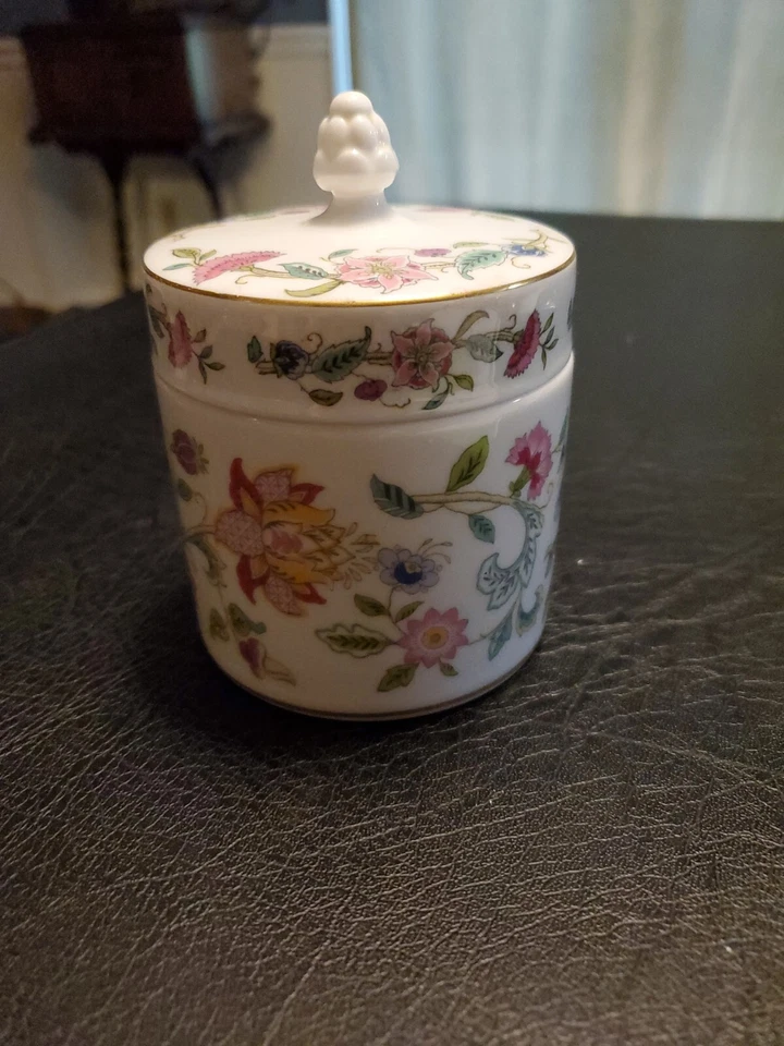 Minton HADDON HALL Jar Candy Bowl Trinket Box w/ Lid Floral-inside lid chip - Image 1 of 4