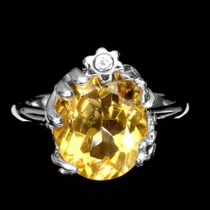 925 Argento Sterling Ovale Giallo Citrino 12x10mm Finto Zirconi Anello 7 - Foto 1 di 10