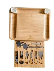 Bamboo Cheese Board Set Wooden Kitchen Cutlery Christmas Birthday Presents Large - Picture 1 of 7