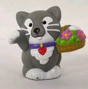 Fisher Price Little People Gray Cat Pink Flowers Basket 2001 - Picture 1 of 6