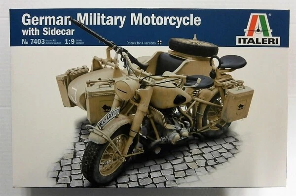 ITALERI 1:9 KIT MOTO MILITARE GERMAN MILITARY MOTORCYCLE WITH SIDECAR   ART 7403 - Immagine 1 di 1