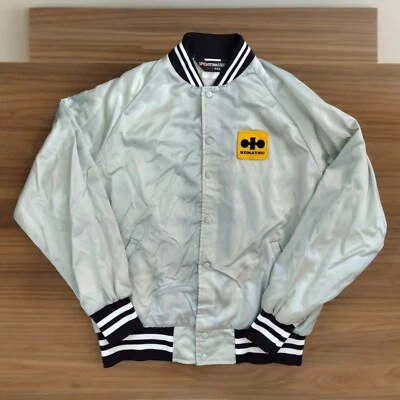 Vintage 80's Komatsu Excavators Satin Jacket XXL Silver Made In Usa  - Image 1 of 4