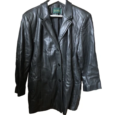 Gabardina DANIER de cuero negra L vintage años 90 manga 3/4 30x20x21 Foto 1 de 4