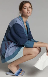 Anthropologie Pilcro Anita Cardigan Open Front Sweatshirt Blue Tie Dye S/M NEW - Picture 1 of 7