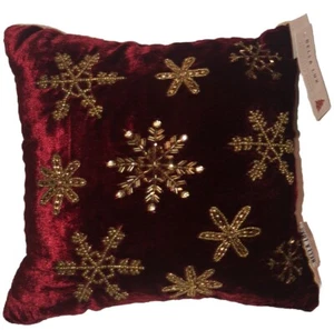 Bella Lux 12 Zoll bestickt Weihnachten Winter rot Samt mit goldenen Schneeflocken - Bild 1 von 10