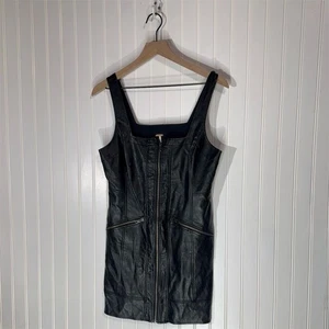 Free People imitación cuero cremallera frontal mini vestido negro EE. UU. 6 vanguardista moto grunge Y2K - Imagen 1 de 10