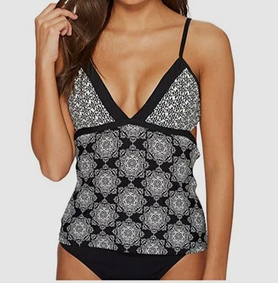 Traje de baño Tankini Ella Moss para mujer negro estampado medallón melodía talla XS Foto 1 de 2