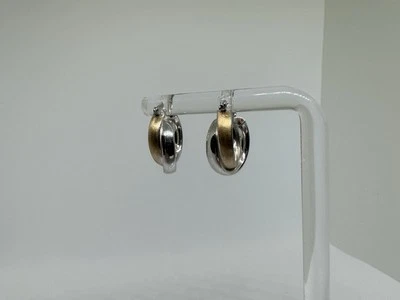 14K Yellow & White Gold Double Hoop Earrings 2.25g Crossover Leverbacks 585 - Image 1 of 4