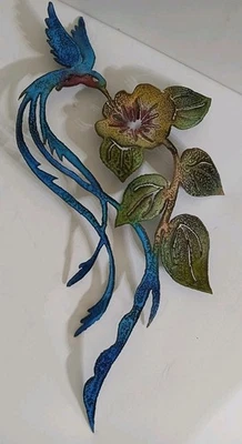 Arte de pared de metal escultura colibrí y flor 17,5"x11,5" Foto 1 de 4