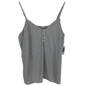 Old Navy Women's Tank Top Size Large Navy White (Gray) Striped Button Front - Picture 1 of 8