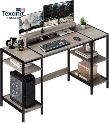 Escritorio de computadora gris de 55 pulgadas para juegos con soporte para monitor, escritorio de oficina en casa para  Foto 1 de 4