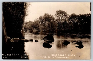 Postal RPPC Kalamazoo River from Lower Bridge, Galesburg, Michigan 1900s - Imagen 1 de 2