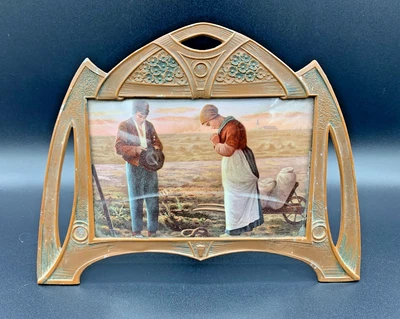 Art Nouveau Metal Tin Table Frame Print The Angelus After Jean Francois Millet - Image 1 of 4