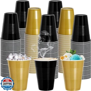cssopenss 120 PCS Black and Gold Cups black gold plastic Cups 16 oz Disposabl - Picture 1 of 5