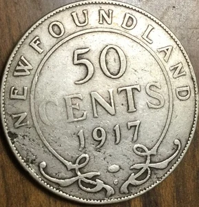 1917 NEWFOUNDLAND SILVER 50 CENTS COIN - Picture 1 of 2