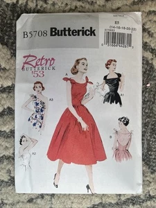 Butterick B5708 Retro 1953 Tie Shoulder Dress Bateau Neckline Sz 14-22 UNCUT - Picture 1 of 2