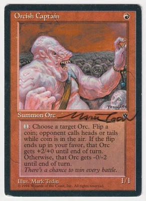 Signed Orcish Captain HP Fallen Empires Artist Mark Tedin MTG Magic Misprints! - Image 1 of 4