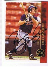 1999 JUST MEMORABILIA  RYAN LANGERHANS AUTOGRAPHED CARD , BRAVES