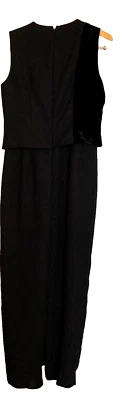Liz Claiborne Jumpsuit Black Dressy Size 8 Formal Evening Wear Velvet Adorned - Image 1 of 4