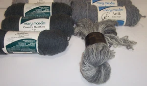 lot 7 VTG Gray Mary Maxim yarn Worsted Starlette Artik Titan 1 Musarde Wool (Z89 - Picture 1 of 3