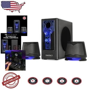 SB 2.1 Gaming Speakers with Subwoofer & Blue LED Lights for PC and Laptops - Picture 1 of 11