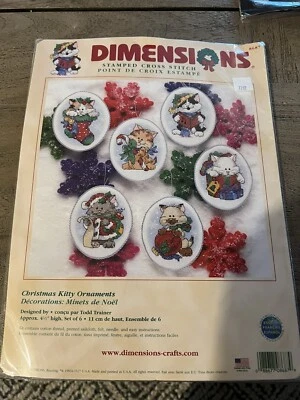 Dimensions Stamped Cross Stitch Christmas Kitty Ornaments 8687 Sealed - Image 1 of 3