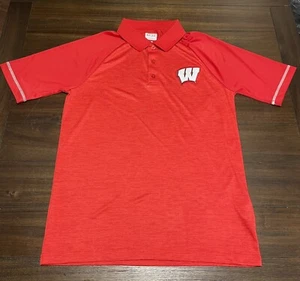 Wisconsin Badgers Mens Medium Red Short Sleeve Polo Shirt Box Seat Clothing Co - Picture 1 of 5