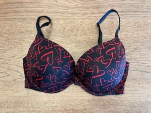 Victoria's Secret Black and Red Hearts 34DD Sexy Tee Push Up Padded Bra VS!! - Picture 1 of 2