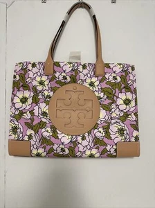 Tory Burch Ella Aster Pink Flower Nylon Leather Large Tote Bag - Picture 1 of 12