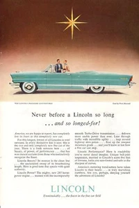 Lincoln Motor Company Premiere 1956 convertible Maxwell con publicidad impresa vintage - Imagen 1 de 2
