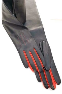 Damen Abend rot & schwarz Napa weiches Leder handgefertigt Lammfell lange Handschuhe - Bild 1 von 5