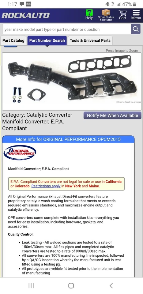 Convertidor catalítico rendimiento original OPCM2015 Foto 1 de 1