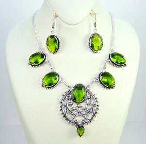Außergewöhnlich Damen Anhänger, Ohr. Set Edelstein Pridot Sterling Silber 925 , - Bild 1 von 3