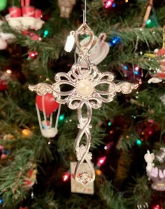 Lenox versilbert gerollt 4,75" GEMMTES KREUZ Weihnachtsschmuck: Perlenmitte - Bild 1 von 11
